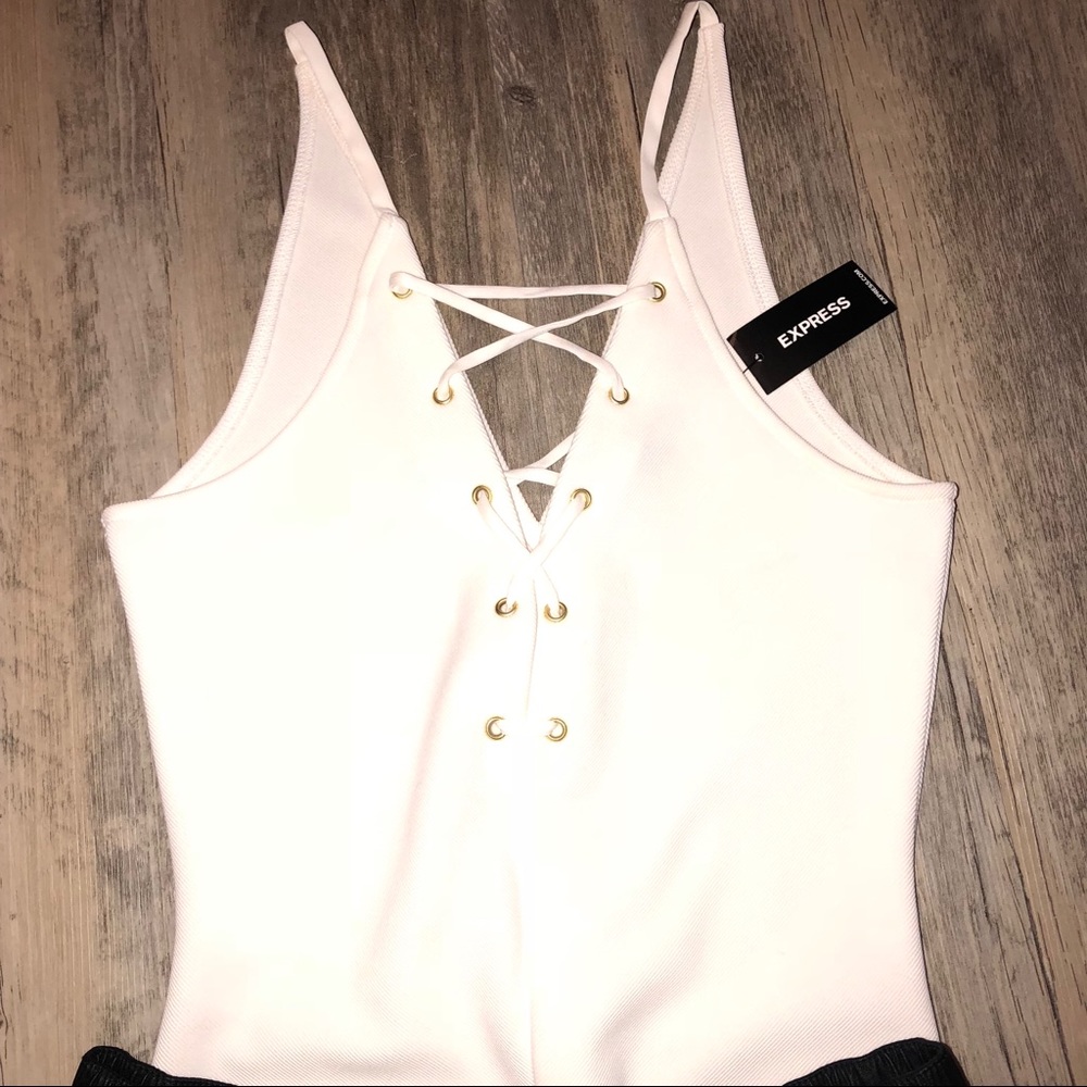 White Lace Up Body Suit - Picture 3 of 5